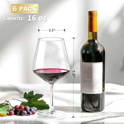 image for Hlukana Unbreakable Wine Glasses Set of 6, 16 oz Plastic Wine Glasses 