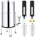 Gravity-fed Water Filter System 2.25 Gallon by Fetechmate, 304 Stainless Steel Ultra-Filtration Gravity Water Filter System Bundle with Water Filter, Metal Water View Spigot and Countertop Stand