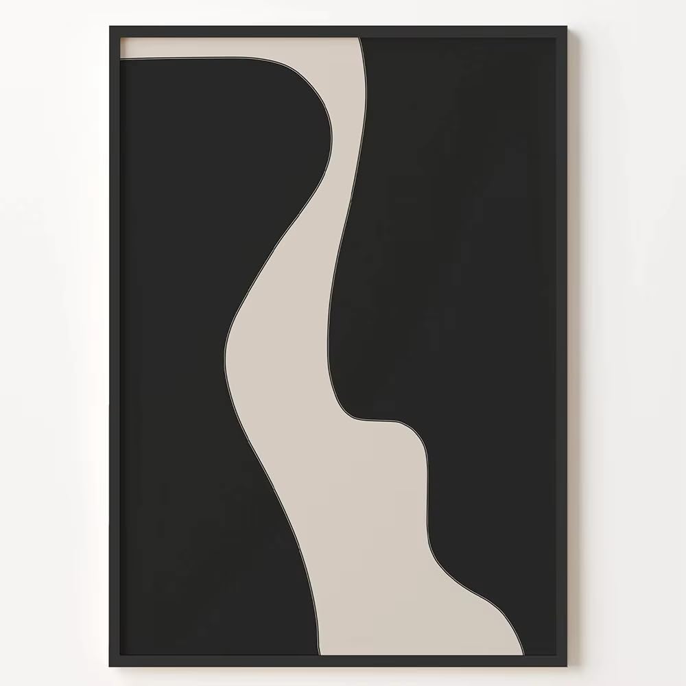 DFZEWKI Abstract Minimal Art Print Line Drawing Poster Beige And Black Canvas Modern Wall Picture Living Room Decoration(70x100cm(28x39in)/No frame)