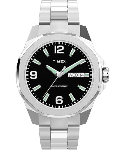 TIMEX Men's Essex Day & Date Stainless Steel Bracelet Watch, Silver, 46 mm