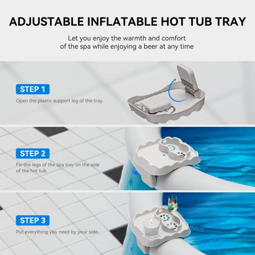 Anivia Hot Tub Table Tray, Foldable Hot Tub Side Table, Nonslip Drink Caddy with 2 Cup Holders, Keep Snacks-Drinks Handy and Dry, Only Fits Inflatable Spa/Pool/Bathtub Hot Tub Accessories (Beige)