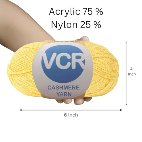 Image of VCR Light Yellow Cashmere Knitting Yarn, 100 Grams Hank, 265 Meters Length, Acrylic 75% and Nylon 25%, Soft Crosia Thread for Crochet and Knitting, Suitable for Sweaters, Pullovers and Jackets