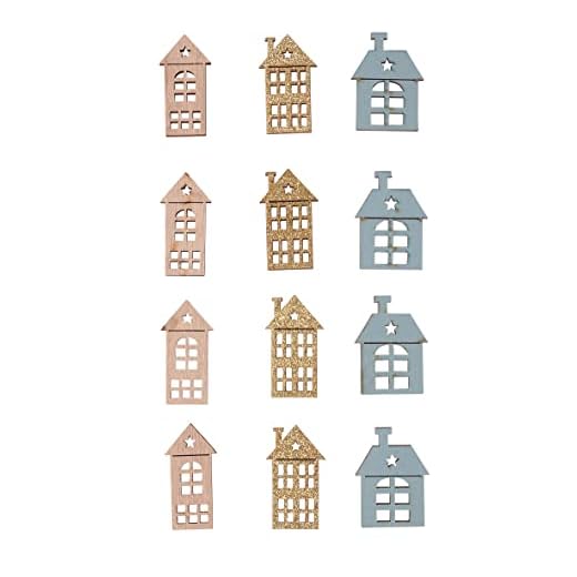Rayher Piezas de madera Casas, 4cm, con pegamento, surtido, Bolsa 12uds, coloreado, 46663999