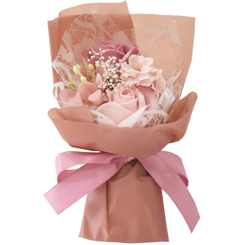 ポピー名古屋 ソープフラワー シャボンフラワー 造花 ギフト プレゼント 3輪ブーケ バラ 花束 約23cm ギフトボックス付き SH-053 ローズピンク