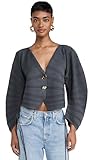 AMUR Women's Pebble Pleated Cardigan, Charcoal Cloud, XL