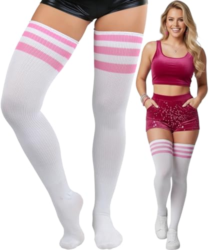 Image of ToBeInStyle Women's Heavyweight Knit Thigh High Long Socks w /Contrast 3 Stripe Top Band
