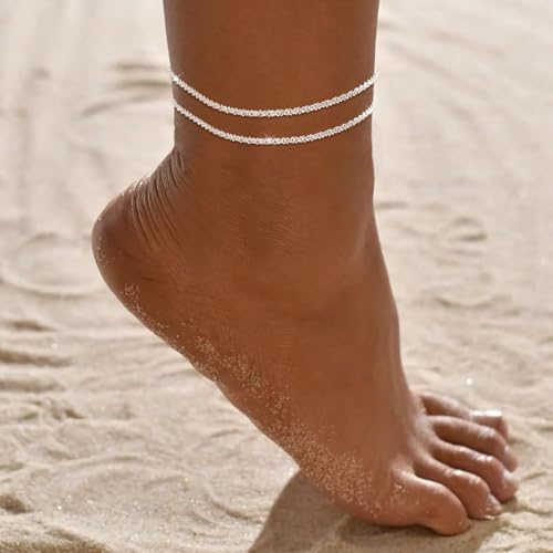 Image of Gold /Silver Anklets for Women Ankle Bracelets for Women Waterproof Beach Layered Anklet Bracelets for Women Cuban Link Anklets Set Dainty Cute Heart Butterfly Anklets Non Tarnish Jewelry Gift