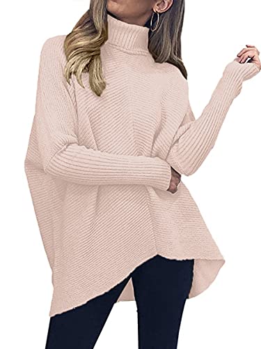 Image of ANRABESS Womens Oversized Turtleneck Batwing Long Sleeve Casual Cozy Baggy Knit Pullover Tunic Sweater 2025 Fall Outfits, Pink, Large