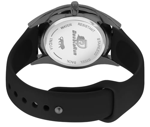 Image of DOUBLERUN Black Case Silicone Strap, 24-Hour Display, Roman Numerals, Analog Watch