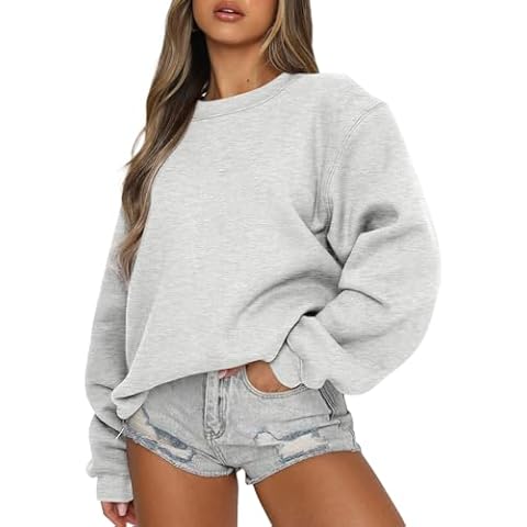 EFAN Womens Oversized Sweatshirts Crewneck y2k Hoodies Fall Fashion Outfits Teen Girls Cute Sweater 2025 Winter Clothes Grey L Cover