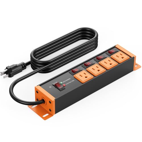 Image of CCCEI Heavy Duty Surge Protector, 20A Individual Switches, Orange, 6FT, 1 | 12 Gauge Grounded Extension Cord with Multiple Outlets, Wall Mount Power Strip for Garage, Plug Extender.