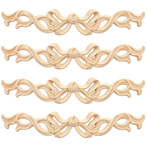 Yuntau 4 Pcs Wood Bow Appliques for Furniture Wood Appliques Onlays Decorative Frame Center Carving...