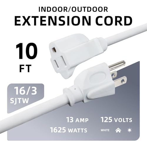 Image of EP 10FT Outdoor Extension Cord, 16 /3 SJTW Heavy Duty White 2PK, ETL Listed