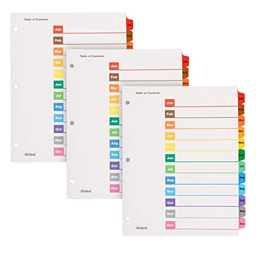 Divisores de carpeta con pestañas mensuales y tabla Oxford OneStep imprimible