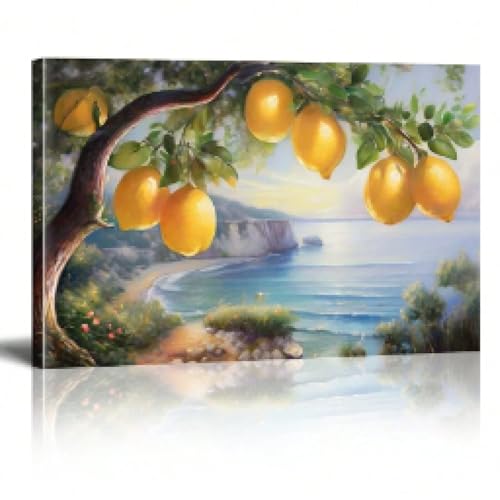 Paysage côtier vintage pour salon chic : grande toile de 60x80 cm encadrée