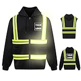 Hi Vis Safety Hoodie Sweatshirt with Removable Sleeve High Visibility Fleece Hooded Work Jacket...