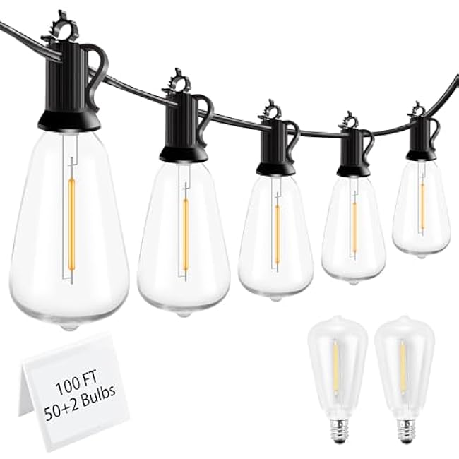 LED Outdoor String Lights with Remote - 50FT Waterproof Patio Lighting with Shatterproof ST38 Edison Bulbs for Porch, Deck, Garden, Backyard£¬Balcony