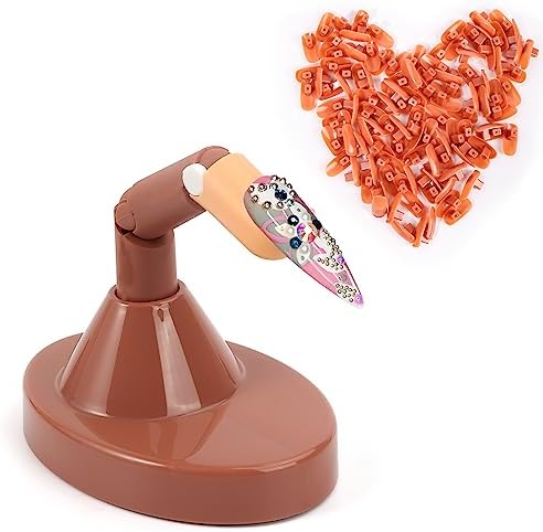 Practice Finger for Acrylic Nails, 1PC Adjustable Fake Mannequin Fingers with 1PC Acrylic Finger Base and 100PCS Brown Nail Tips, Movable Flexible Training Fake Finger Nail to Practice Nail Art