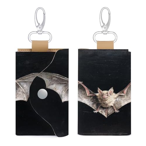 Bat with Outstretched Wings Key Holder Bag PU Leather ID Card Holder Keychains Case Cover for Men Women3