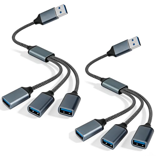 2 St&uuml;ck USB Splitter 1 zu 3 USB Verteiler Y Kabel Ladekabel f&uuml;r Strom und Daten &Uuml;bertragung,Mehrfachstecker USB-A 1 Stecker zu 3 Buchse Adapter Kompatibel mit Laptop Drucker PC Tastatur Maus (1-auf-3)