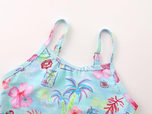 Image of Girls One Piece Swimsuits Adjustable Double Strap for Kids Palm Tree Print Toddler Bathing Suit Size 2T-10