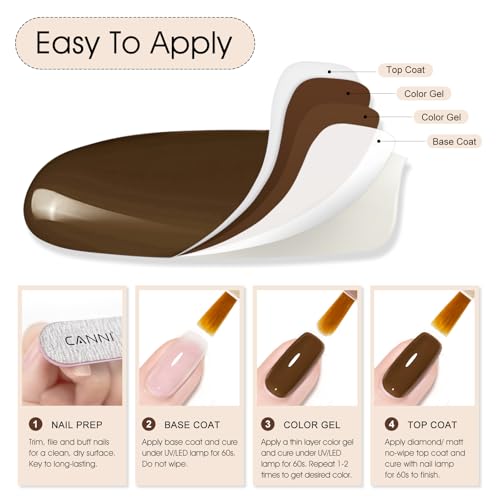 Image of CANNI 9ml Dark Brown Gel Nail Polish, High Gloss UV LED Soak Off Gel