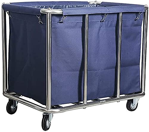 Movable Trolleys Removable Bags with Laundry Basket Heavy Duty Laundry Service Linen Cart with Locking Wheels Stainless Steel