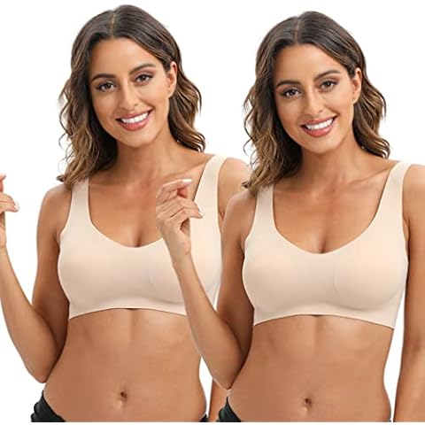 JOJOANS 2 Pack Women's Seamless Bra Comfort Wireless Bralettes for Women Zero Feel Sleeping Bra with Removable Pads(Nude,L-XL) Cover