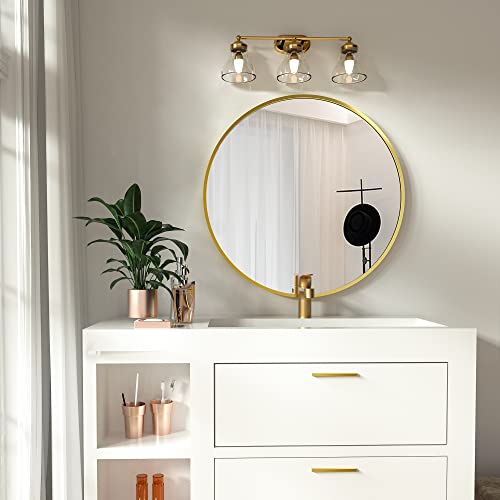 Image of HARRITPURE Round Mirror 15.7 Gold Wall Mounted Circle Mirrors Vanity Mirror with Brushed Aluminum Alloy Frame Modern Decoration for Bathroom, Living Room, Vanity, Bedroom, Entryway