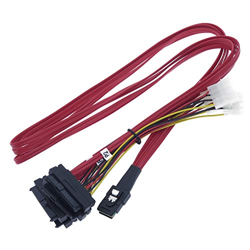 EDIMS Internal Mini SAS 4i SFF-8087 36 Pin to SAS 4X SFF-8482 29Pin Hard Disk SAS Cable with 4X 4Pin Power Cable for LSI Raid Card,Red Color,3.3FT