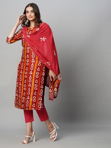 Image of ANNI DESIGNER Women Cotton Blend Kurta with Pant & Dupatta