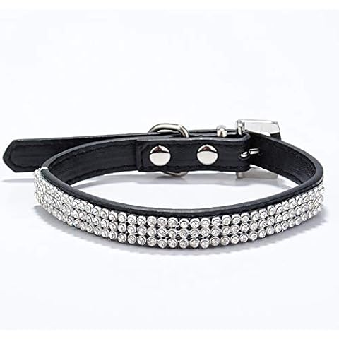 haoyueer Cute Dazzling Sparkling Elegant Fancy PU Leather Bling Rhinestone Crystal Jeweled Pet Cat Dog Puppy Collar … (S, Black) Cover