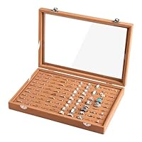 Frebeauty Ring Organizer Tray with 100 Slots and Clear Lid - Velvet Ring Storage Box