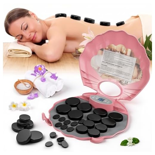 Set de masaje con piedras calientes, 20 piedras de masaje de basalto en maletín calefactor portátil, piedras de lava para masaje, piedras de basalto adecuadas para uso privado, spa (Rosa)