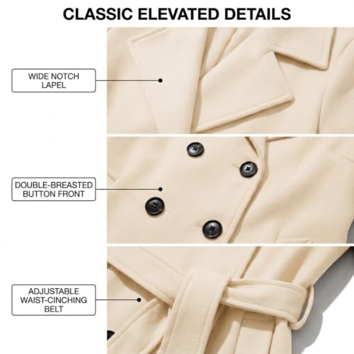 Image of Steve Madden Trench Coat for Women - Double-Breasted Long Winter Faux Wool