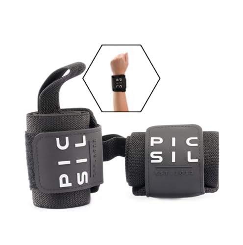 PICSIL - Muñequeras Para Cross Training | Soporte de Muñeca con Agarre Pulgar | Ideal Para Powerlifting y Gimnasio | Fabricadas con Algodón | Diseño Unisex | Color Negro