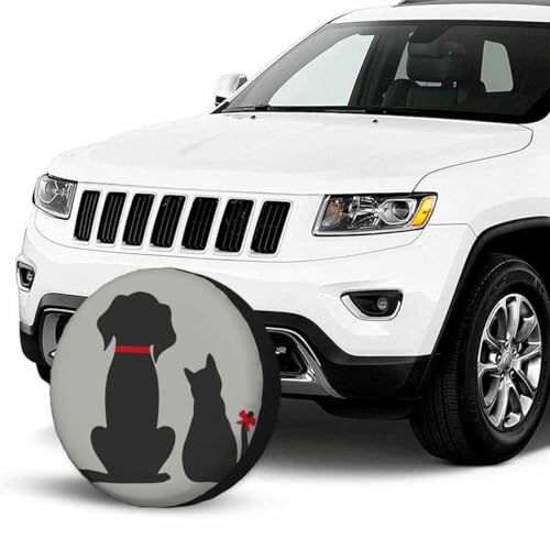 Image of Cats and Dogs Spare Tire Cover Cute Cat and Dog Back View Wheel Covers for RV Tires Camper Tire Case Protectors for Trailer Rv SUV Truck Travel Trailer 15 in