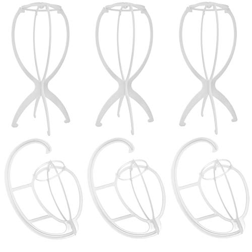 Baruisi 6 Pack Hat Stands,Portable Wig Hanger for Wig and Hat,Durable Collapsible Travel Wig Stands,White
