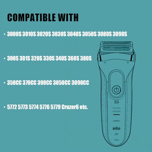 32B Shaver Head for Braun Series 3, Replacement Foil & Cutter Cassette Suitable for Braun Foil Shaver 3000s 3010s 3020s 3030s 3040s 3050cc 3070cc 3080s 3090cc 320 330 340 350cc