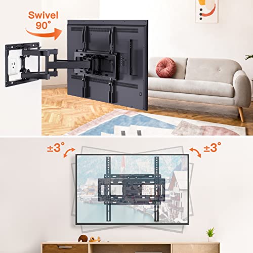 Perlegear Full Motion Tv Wall Mount Bracket Swivel Articulating Extension Tilt Arms For 26-65 Inch Flat Curved Tvs, Max Vesa 400X400Mm Up To 99Lbs,16" Wood Studs,Pgmfk4 #TOP2
