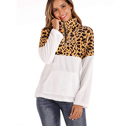 Preisvergleich Produktbild GTRR Nähoberteil Mit Leopardenmuster Für Damen, Plüschpullover Mit Kunstplüsch, Kälteschutz Und Wärme Im Winter Und Herbst,Weiß,S