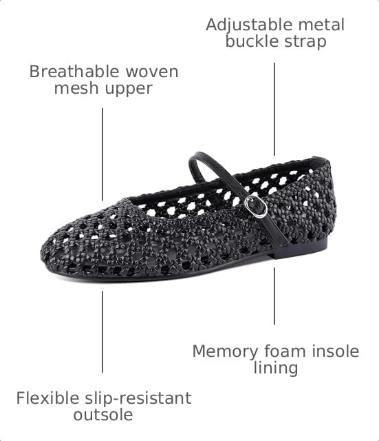 Image of Ballet Flats Mesh Shoes for Women Mary Janes Flats | Wide Feet Options, Woven Mesh Flats, Soft Cushion, Comfortable Ballerina Flats, Casual, Dress Shoes, Daily, Work, Versatile