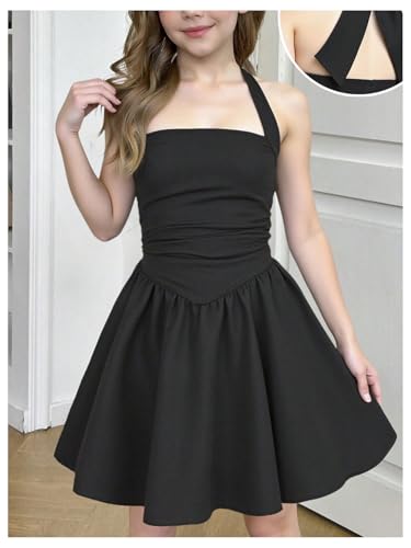Floerns Girl's Elegant Halter Dress Sleeveless Tie Backless Birthday A Line Dresses3