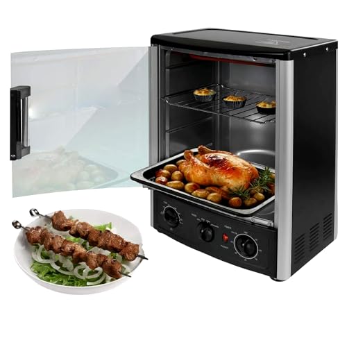 Alpine Cuisine Multi-Function Electric Roaster Oven for Turkey, Shawarma, Baking & Slow Cooking – Includes Bake Rack & Kebab Skewer Set, Precise Temperature Control
