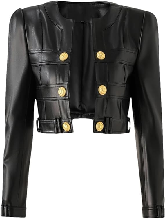 Women's Motorcycle Black Cropped Real Leather Jacket – Top Short Blazer Jackets for Women