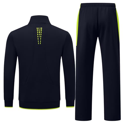 Rdruko Men's Fleece Jogging Track Sweat Suits Sets Warm Up Winter Tracksuits Sweatsuits Sports Outfit, Navy+Green, US XXL — view 2