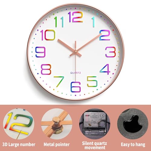 CIOXSOIO 30cm Wanduhr Lautlos, 3D Ziffern Wanduhr Ohne Tickgeräusche, Modern Wand Uhr Analog Leicht zu Lesen, 12 Zoll Leise Wall Clock Deko für Wohnzimmer Küche Büro Schule Kinderzimmer
