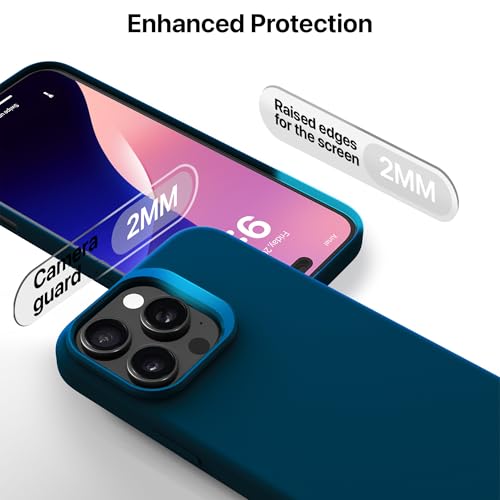 Image of eller sante Silicon Back Cover Case for iPhone 16 Pro Scratch Resistant TPU Shockproof 6ft Feet Drop Protection Support Mag-Safe Wireless Charging- Blue