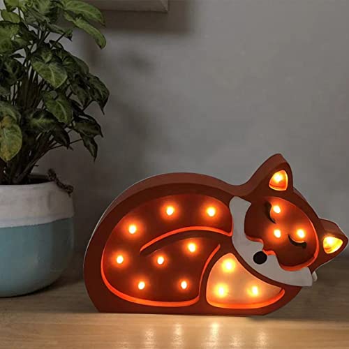 Image of Jwinkumy Decorative LED Night Light for Kids Baby Nursery Decor Cute Fox Wooden Table Lamp Animal Sign Home Bedroom Ornament Birthday Gift