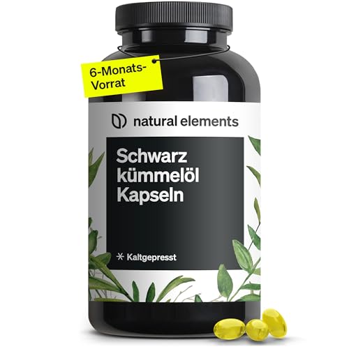 natural elements Schwarzkümmelöl (original Nigella sativa) – 400 Kapseln im 6-Monats-Vorrat – 1.000mg echtes Schwarzkümmelöl/Tag – kaltgepresst, naturbelassen – sorgfältig laborgeprüft
